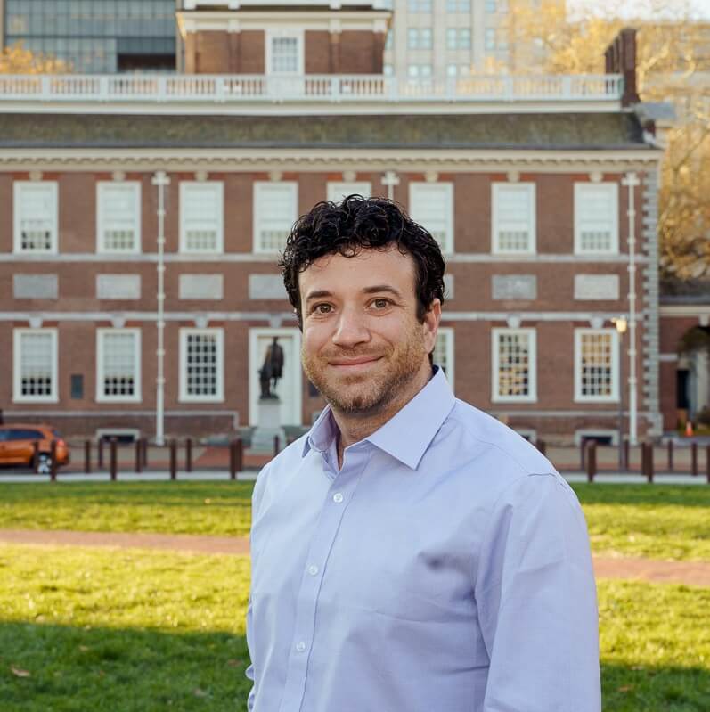 Rick Bagel in front of Independence Hall in Philadelphia, PA